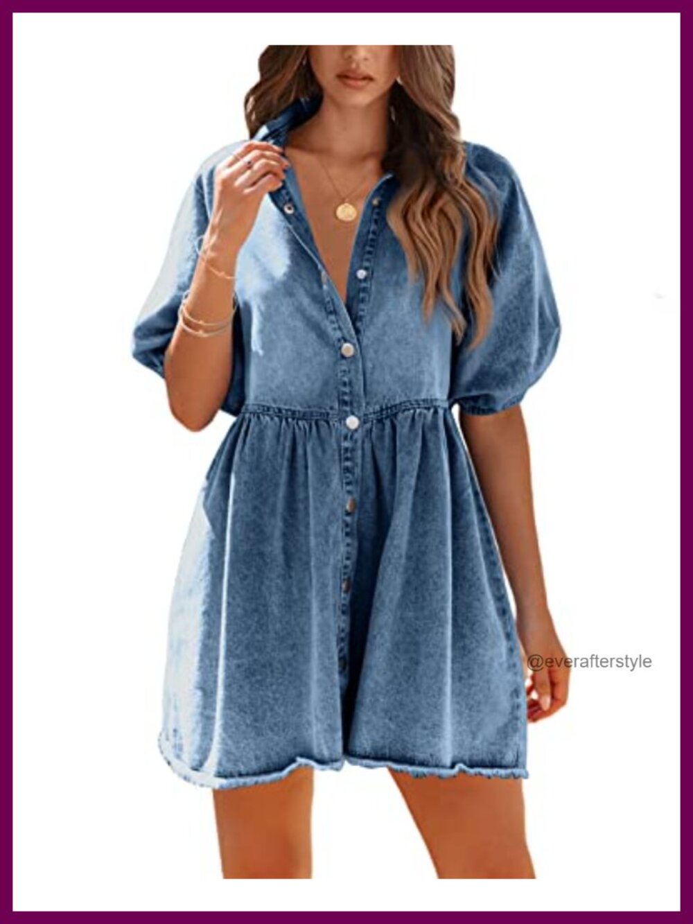 Women's Denim Puff Sleeve Babydoll Mini Dress